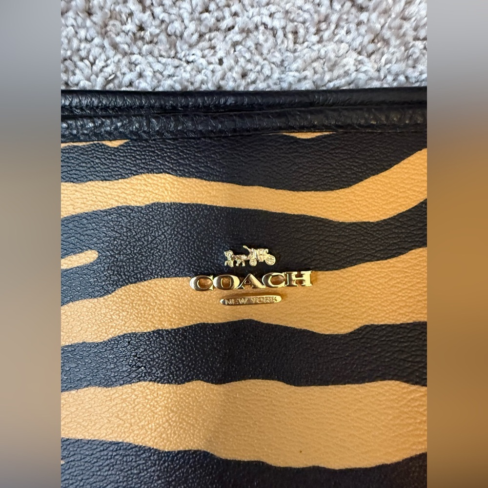 COACH Tiger Print Leather Tote Bag in Yellow and Black - Picture 2 of 12